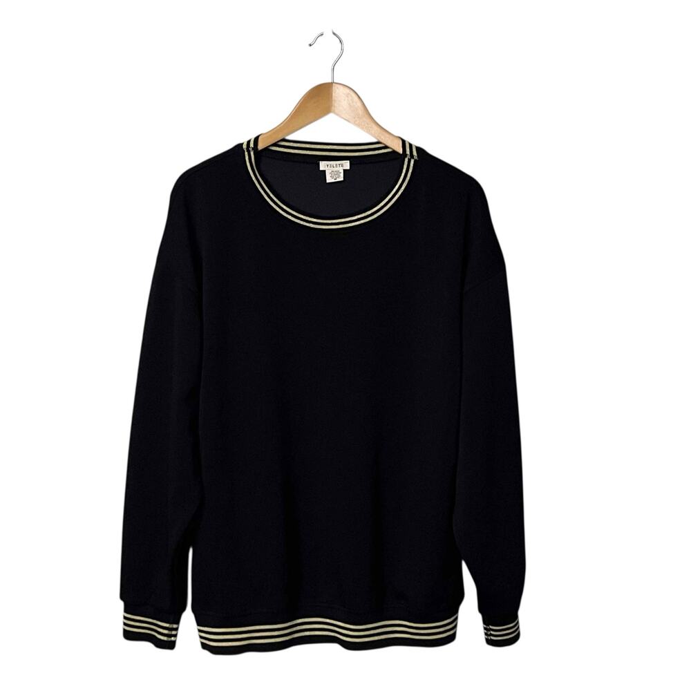Yelete Long Sleeve Sweatshirt M Black Striped Rayon Blend Whimsygoth Oversized